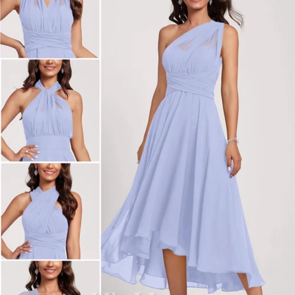 Elegant One-Shoulder Light Blue Dress
